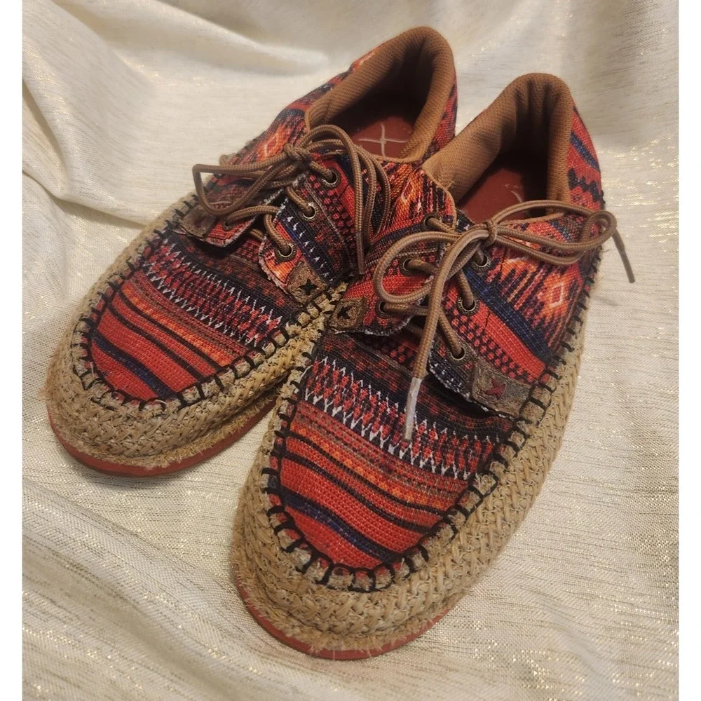 Twisted X Driving Moc Women's Loafers Shoes Weave Red Multi Color Size 9M